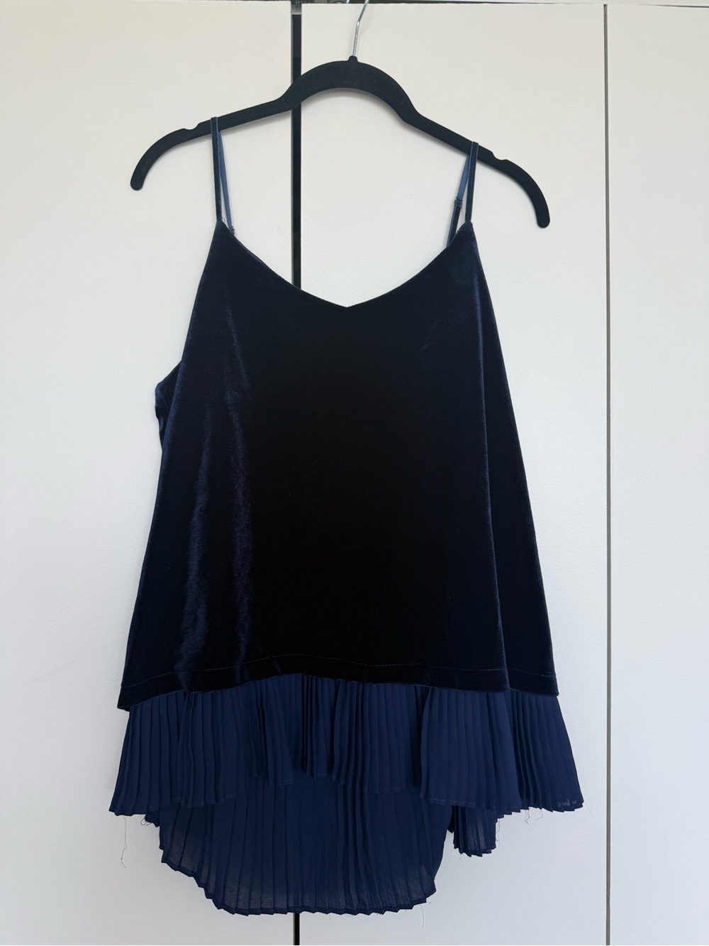 Rose & Olive Navy Velvet and Pleated-Hem Camisole